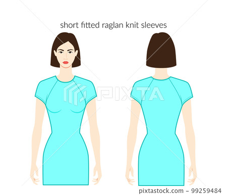 Raglan knit fitted sleeves short length clothes lady in aqua top, shirt, dress technical fashion illustration, fitted 99259484