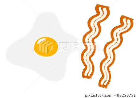 Fried egg with bacon in trendy hues in watercolor manner. Traditional American food. fast breakfast Fried egg with bacon in trendy hues in watercolor manner. Traditional American food. fast breakfast 99259751