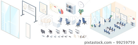 Office illustration set drawn by isometric projection (vector) Office illustration set drawn by isometric projection (vector) 99259759
