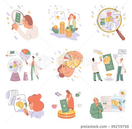 Set of people analyzing personal or corporate budget. Concept of finance accounting and calculation 99259798