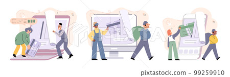 Hacker activity big set. Hacking computer. Phishing account, cyber attack on personal data Hacker activity big set. Hacking computer. Phishing account, cyber attack on personal data 99259910
