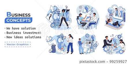 We have solution, business investment, new ideas solution scenes set. Teamwork and brainstorming We have solution, business investment, new ideas solution scenes set. Teamwork and brainstorming 99259927