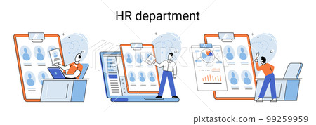 HR Human Resources department work. HR manager looking for new job candidate and reviews resumes HR Human Resources department work. HR manager looking for new job candidate and reviews resumes 99259959