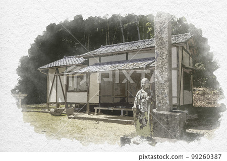 岡山縣總社市，水彩風格的岩屋岩屋寺 99260387