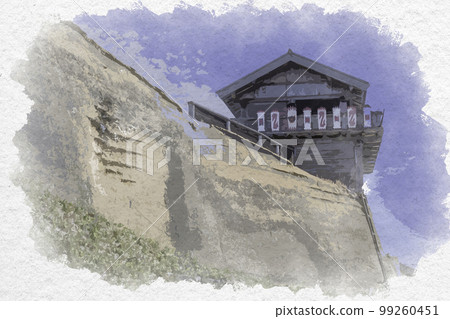 岡山縣總社市水彩風格的木之城西門 99260451