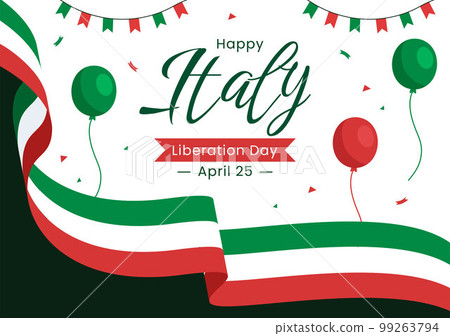 Italy Liberation Day Illustration with Holiday Celebrate on April 25 and Wave Flag Italian in Flat Cartoon Hand Drawn for Landing Page Templates 99263794