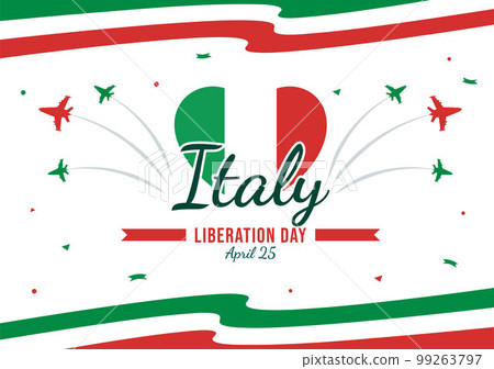 Italy Liberation Day Illustration with Holiday Celebrate on April 25 and Wave Flag Italian in Flat Cartoon Hand Drawn for Landing Page Templates 99263797
