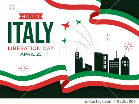 Italy Liberation Day Illustration with Holiday Celebrate on April 25 and Wave Flag Italian in Flat Cartoon Hand Drawn for Landing Page Templates 99263804