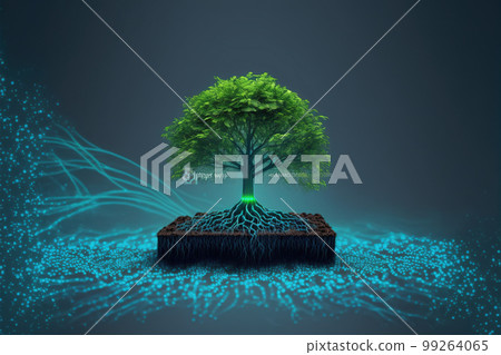 A large tree growing on the micro chip computer... - Stock Illustration ...