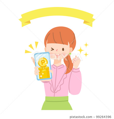 Illustration material of a smiling woman using a smartphone 99264396