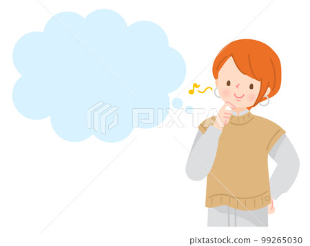 Thinking young woman and speech bubble 99265030