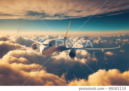 Airplane flying in the sky . Passenger airline travel and tourism 99265110