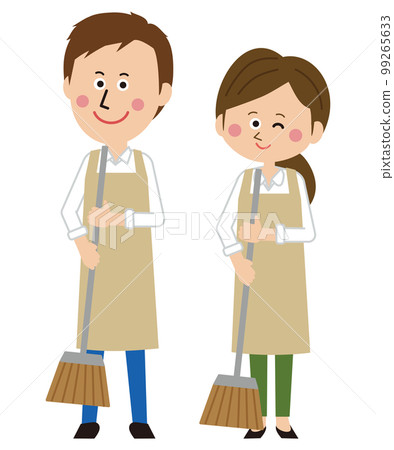 流行男女,米色圍裙,員工,清潔 流行男女,米色圍裙,員工,清潔 99265633