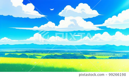 Anime-style refreshing sky, clear sky, blue sky, beautiful clouds, beautiful Anime-style refreshing sky, clear sky, blue sky, beautiful clouds, beautiful 99266198