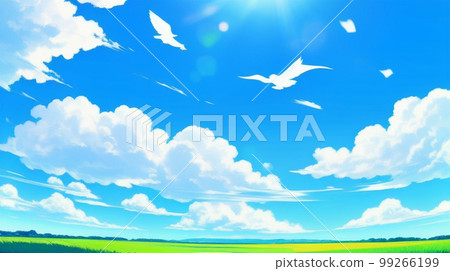 Anime-style refreshing sky, clear sky, blue sky, beautiful clouds, beautiful Anime-style refreshing sky, clear sky, blue sky, beautiful clouds, beautiful 99266199