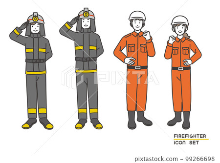 Vector illustration material of men and women of firefighters / disaster prevention / firefighting / rescue 99266698