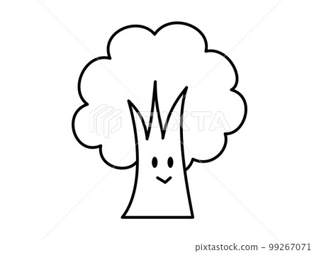 可愛的樹角色，笑容燦爛 黑白線條畫 99267071