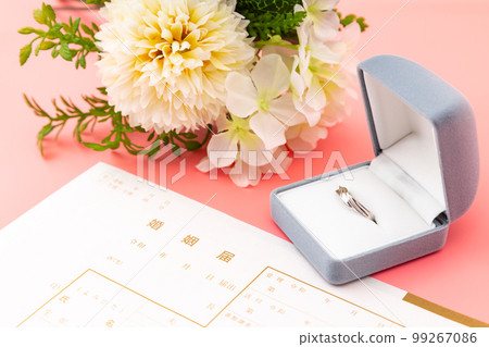 結婚登記及戒指粉色背 結婚登記及戒指粉色背 99267086