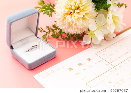 結婚登記及戒指粉色背 結婚登記及戒指粉色背 99267087