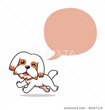 Cartoon character running shih tzu dog with speech bubble 99267124