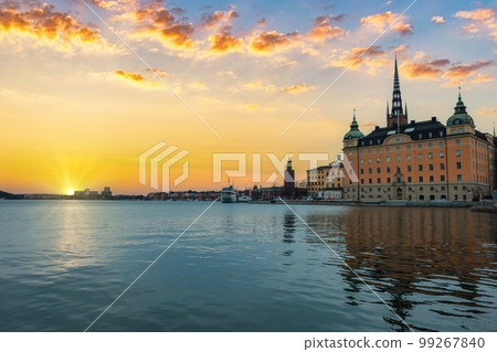 Stockholm Sweden, sunset city skyline at Stockholm City Hall and Gamla Stan Stockholm Sweden, sunset city skyline at Stockholm City Hall and Gamla Stan 99267840