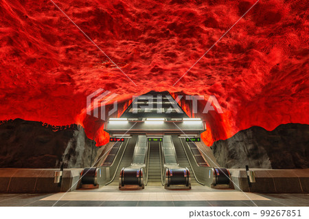 Stockholm, Sweden - April 9, 2018: Stockholm Sweden at Solna Centrum Metro Station Stockholm, Sweden - April 9, 2018: Stockholm Sweden at Solna Centrum Metro Station 99267851