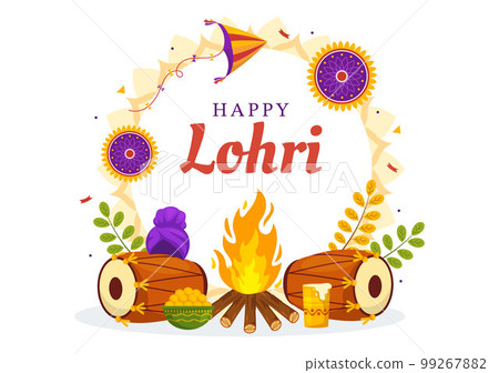 Happy Lohri Festival of Punjab India Illustration with Playing Dance and Celebration Bonfire in Flat Cartoon Hand Drawn for Landing Page Templates 99267882