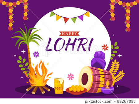 Happy Lohri Festival of Punjab India Illustration with Playing Dance and Celebration Bonfire in Flat Cartoon Hand Drawn for Landing Page Templates 99267883