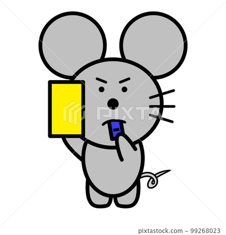 Illustration of a mouse giving a yellow card Illustration of a mouse giving a yellow card 99268023