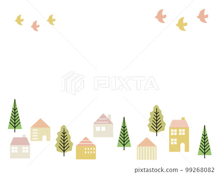 Scandinavian cityscape frame in pink and yellow 99268082