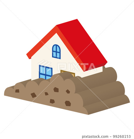 A simple three-dimensional illustration of a house and a disaster Landslide disaster 99268153