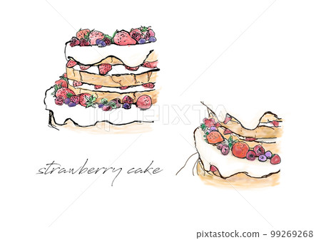 An illustration of a hand-drawn strawberry cake Image of an illustration 99269268