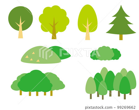 Illustration material set of fresh green trees and mountains in spring and summer 99269662