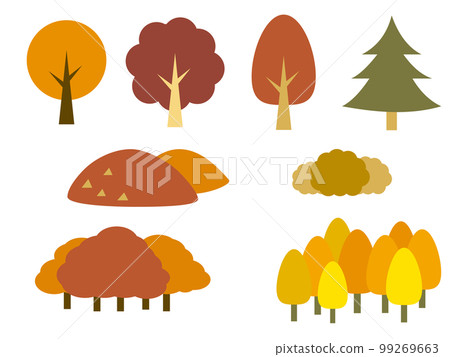 Illustration material set of autumn leaves trees and mountains 99269663
