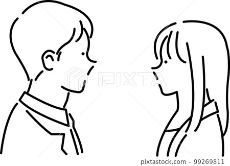 Illustration of a man and woman facing each other line drawing only 99269811