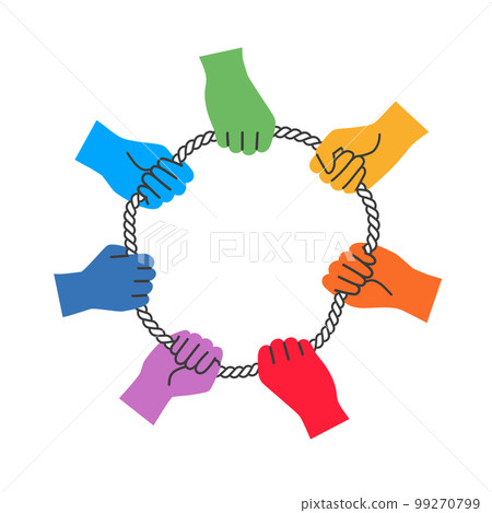 Teamwork concept. Hands holding rope. 99270799