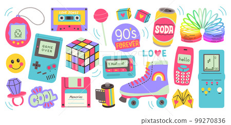 Classic 80s 90s elements in modern style flat, line style. Hand drawn vector illustration. Fashion patch, badge, emblem. 99270836