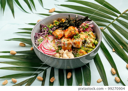 Vegetarian tofu poke bowl with rice and vegetables Vegetarian tofu poke bowl with rice and vegetables 99270904
