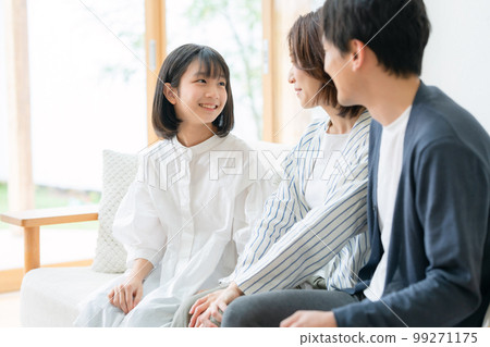 Parents and children chatting in the living room 99271175