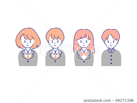 Illustration material: facial expression, smile, junior high school student, high school girl, upper body set Illustration material: facial expression, smile, junior high school student, high school girl, upper body set 99271396