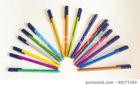 Colorful rainbow sun made from felt-tip pens on a white background 99271560