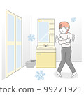 A woman shivering because her dressing room is cold 99271921