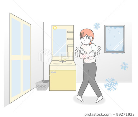 A woman shivering because her dressing room is cold 99271922