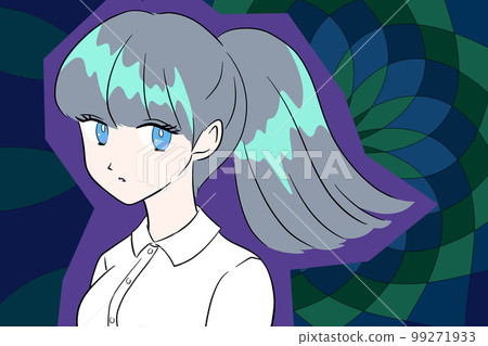 馬尾辮女學生長發手繪插畫 99271933