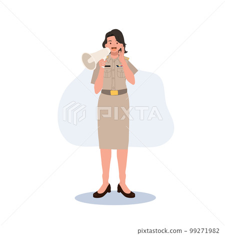 female Thai government officers in uniform. Woman Thai teacher using megaphone. Vector illustration female Thai government officers in uniform. Woman Thai teacher using megaphone. Vector illustration 99271982