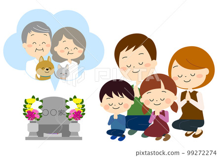 Family visiting grandparents and pet graves (autumn/winter) Family visiting grandparents and pet graves (autumn/winter) 99272274