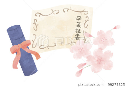 Cherry blossoms and certificate handwritten illustration oil painting 99273825