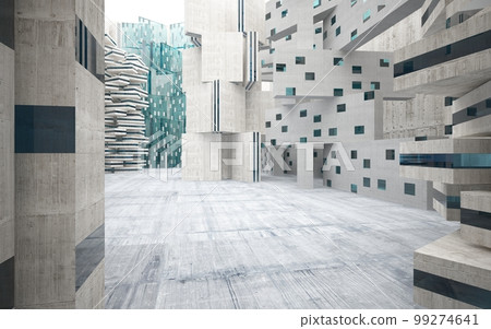 Empty dark abstract concrete smooth interior . Architectural background. 3D illustration and rendering 99274641