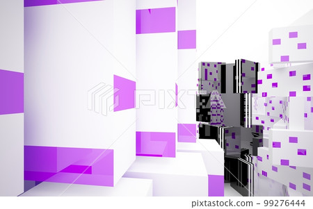 Abstract smooth architectural violet and black gloss interior of a minimalist house with large windows. 3D illustration and rendering. 99276444