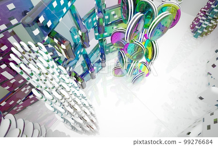 Abstract white and colored gradient glasses interior multilevel public space with window. 3D illustration and rendering. Abstract white and colored gradient glasses interior multilevel public space with window. 3D illustration and rendering. 99276684